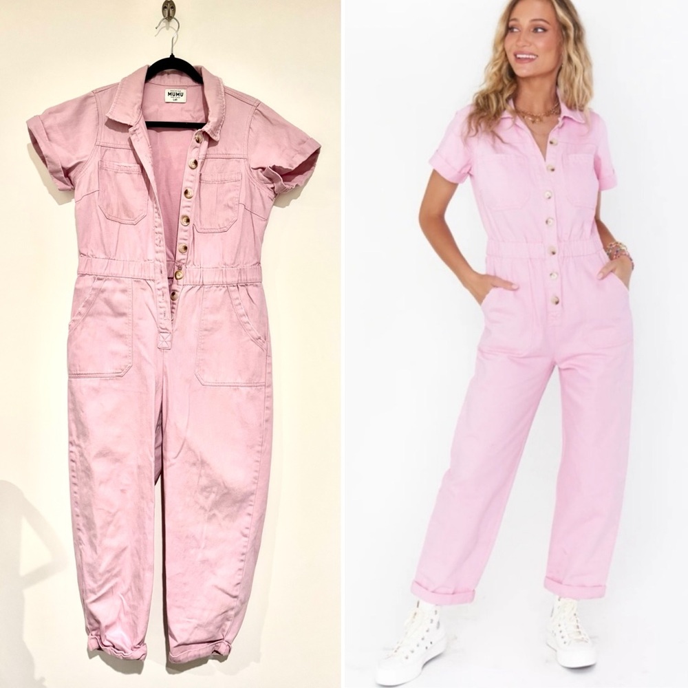 SHOW ME MUMU ✨ Coveralls Jumpsuit Pastel Pink Short Sleeve | Sz L